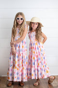 Girls Pink Retro Daisy Tiered Summer Maxi Dress