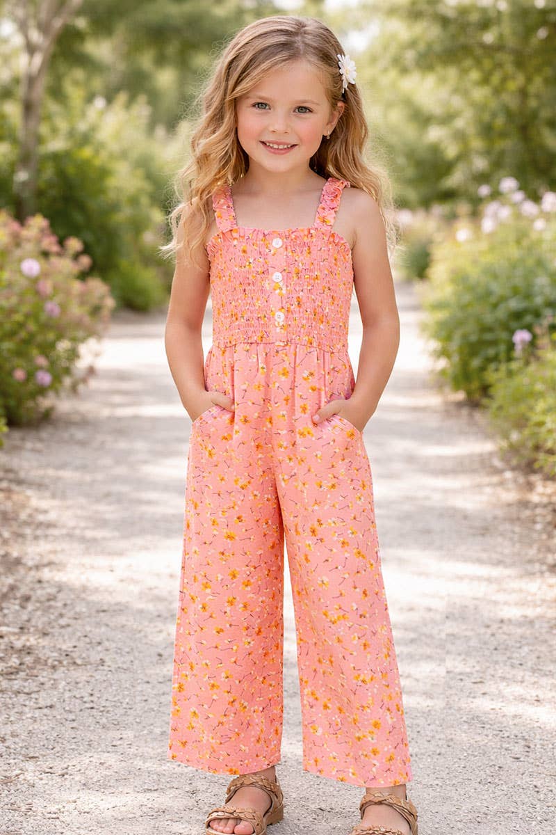 GKD-3103B-L34 Girl's Romper w/ Smocking & Side Pockets
