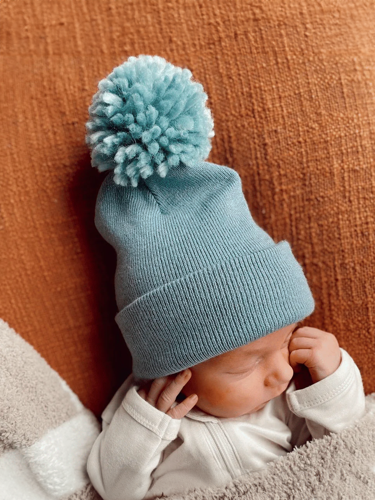 Baby's First Hat, Sky Blue Pom