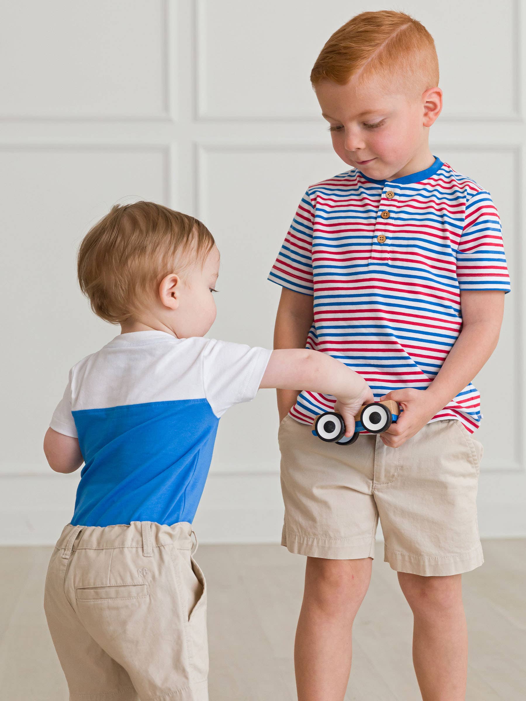 Baby Boys White & Blue Color Block Short Sleeve Henley Bodysuit
