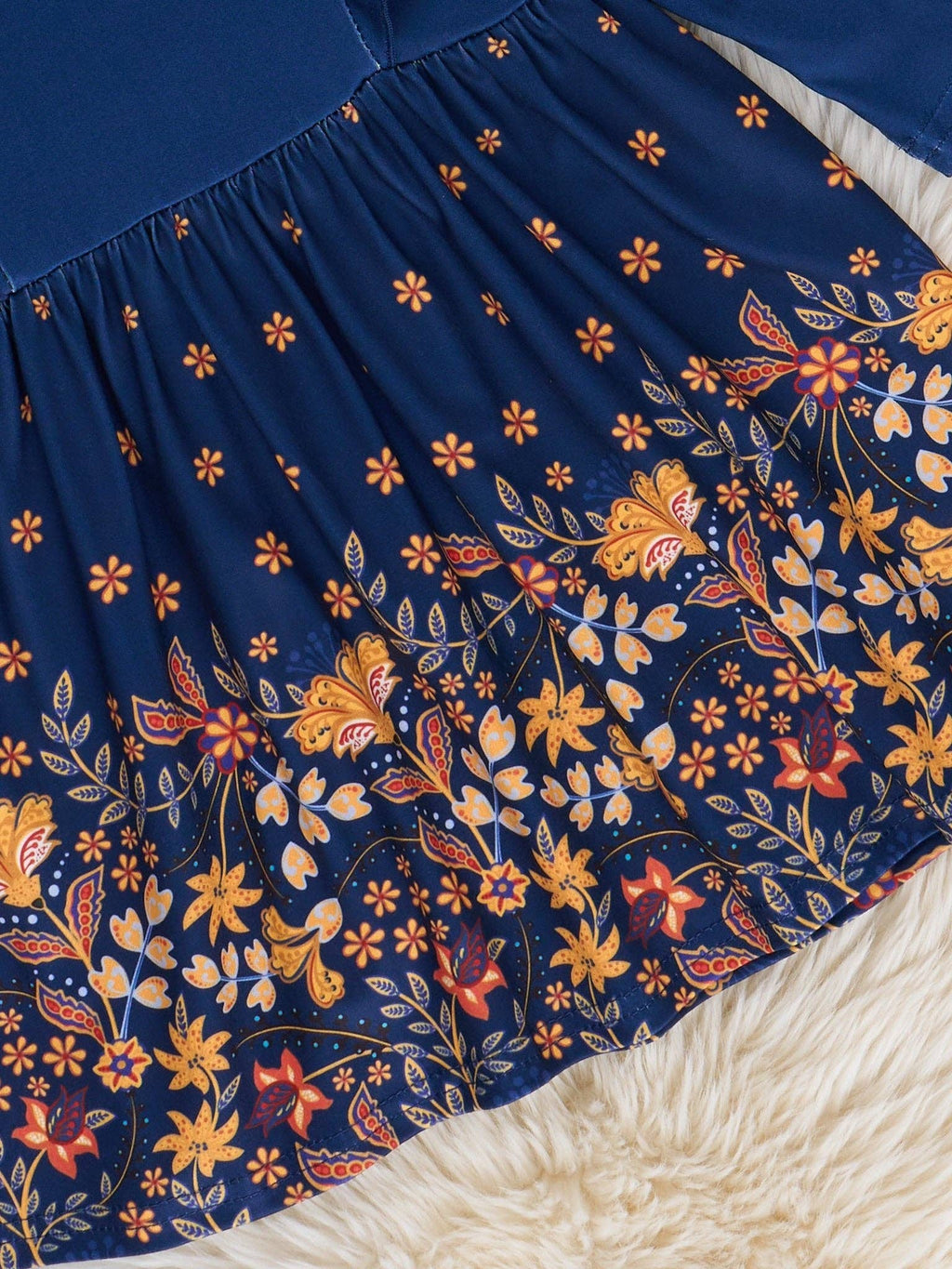 Navy Floral Harvest Ruffle Dress