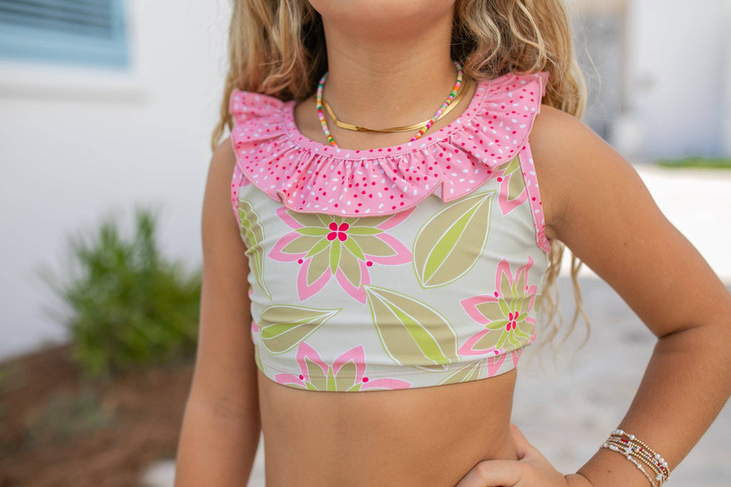 Kids Ava Summer Lime & Pink 2 piece Ruffle Swimsuit
