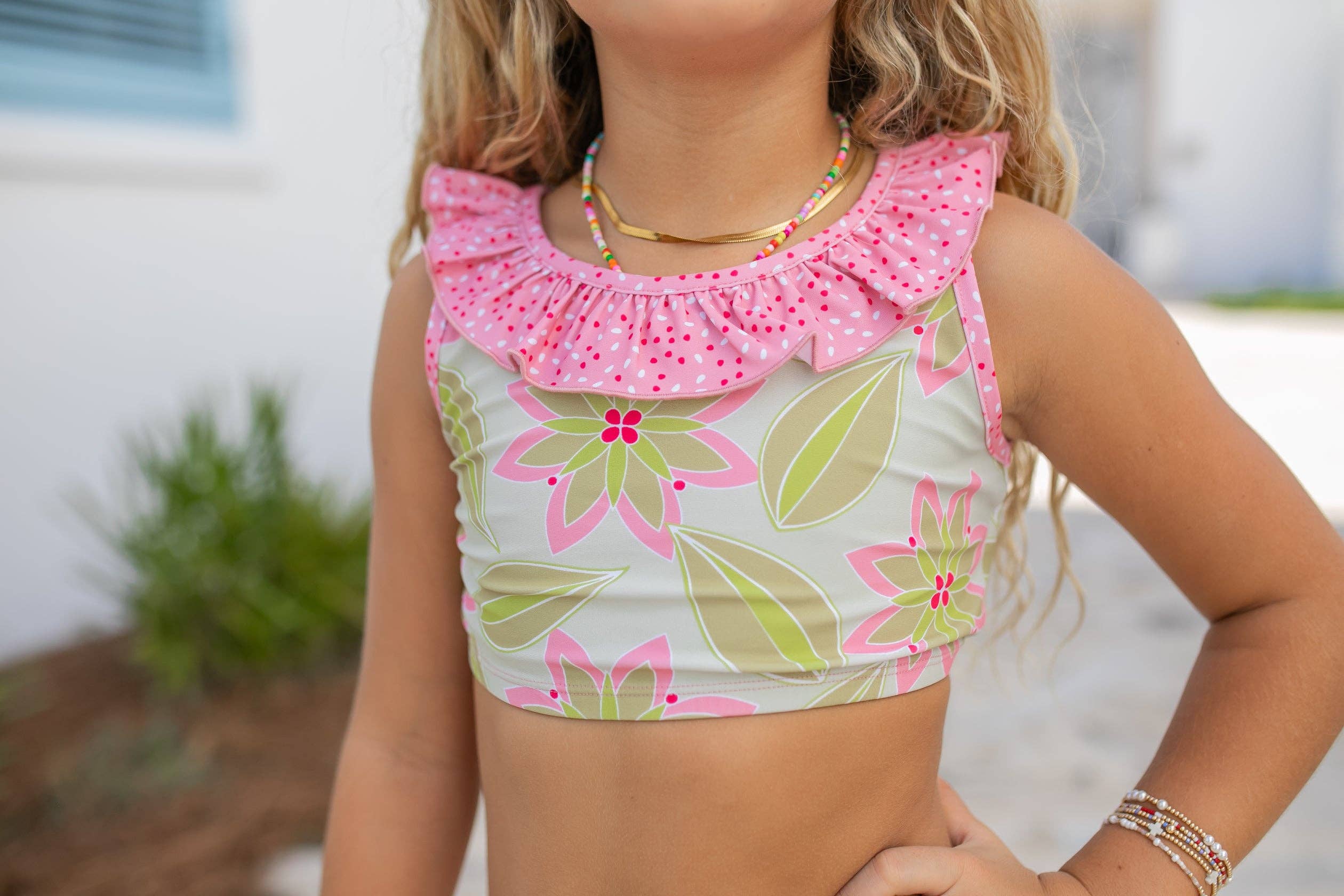 Kids Ava Summer Lime & Pink 2 piece Ruffle Swimsuit