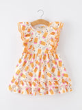 Girls Back To School Pencil Twirl Dress Ruffle Flutter Sleeve
