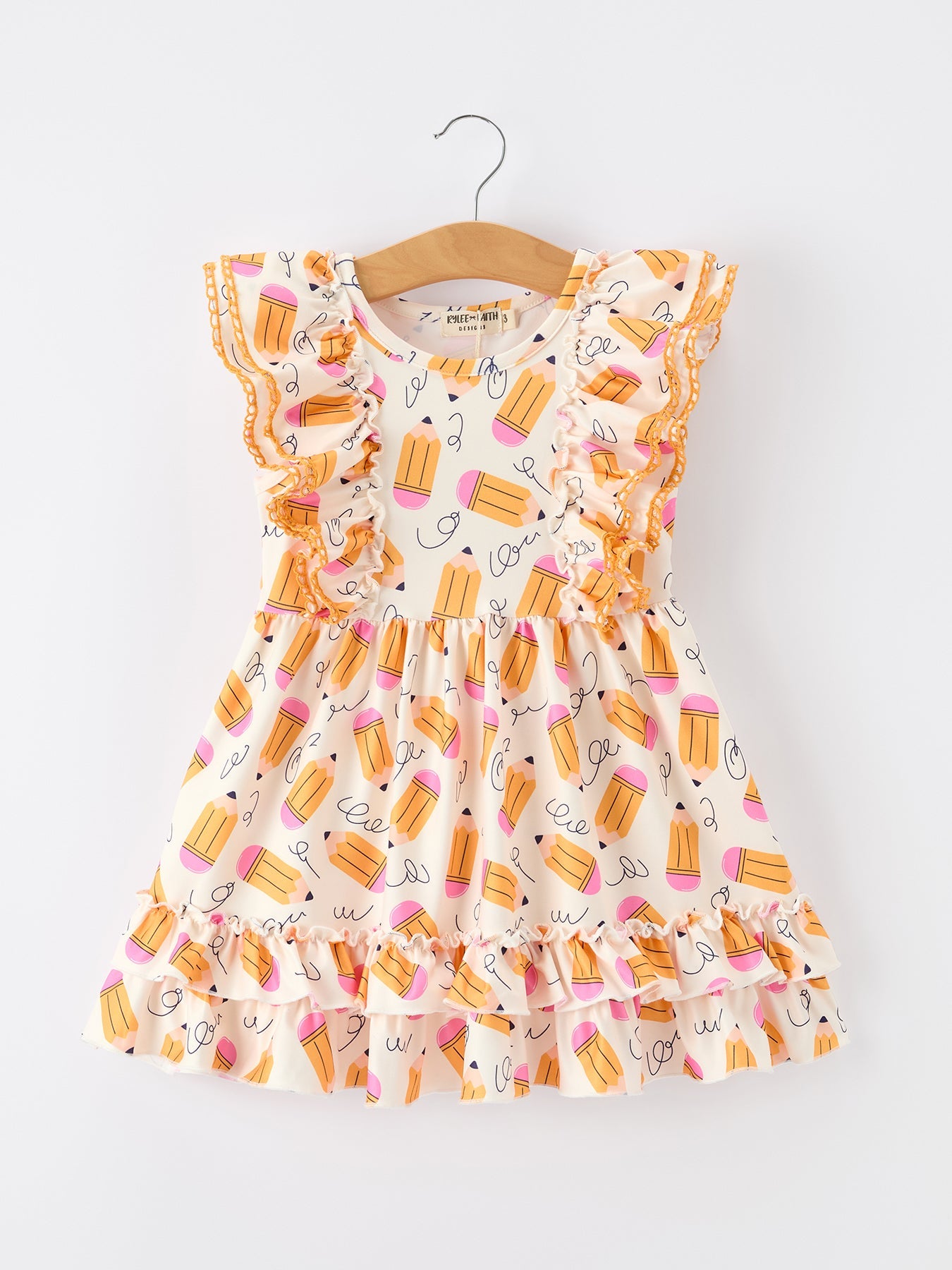 Girls Back To School Pencil Twirl Dress Ruffle Flutter Sleeve