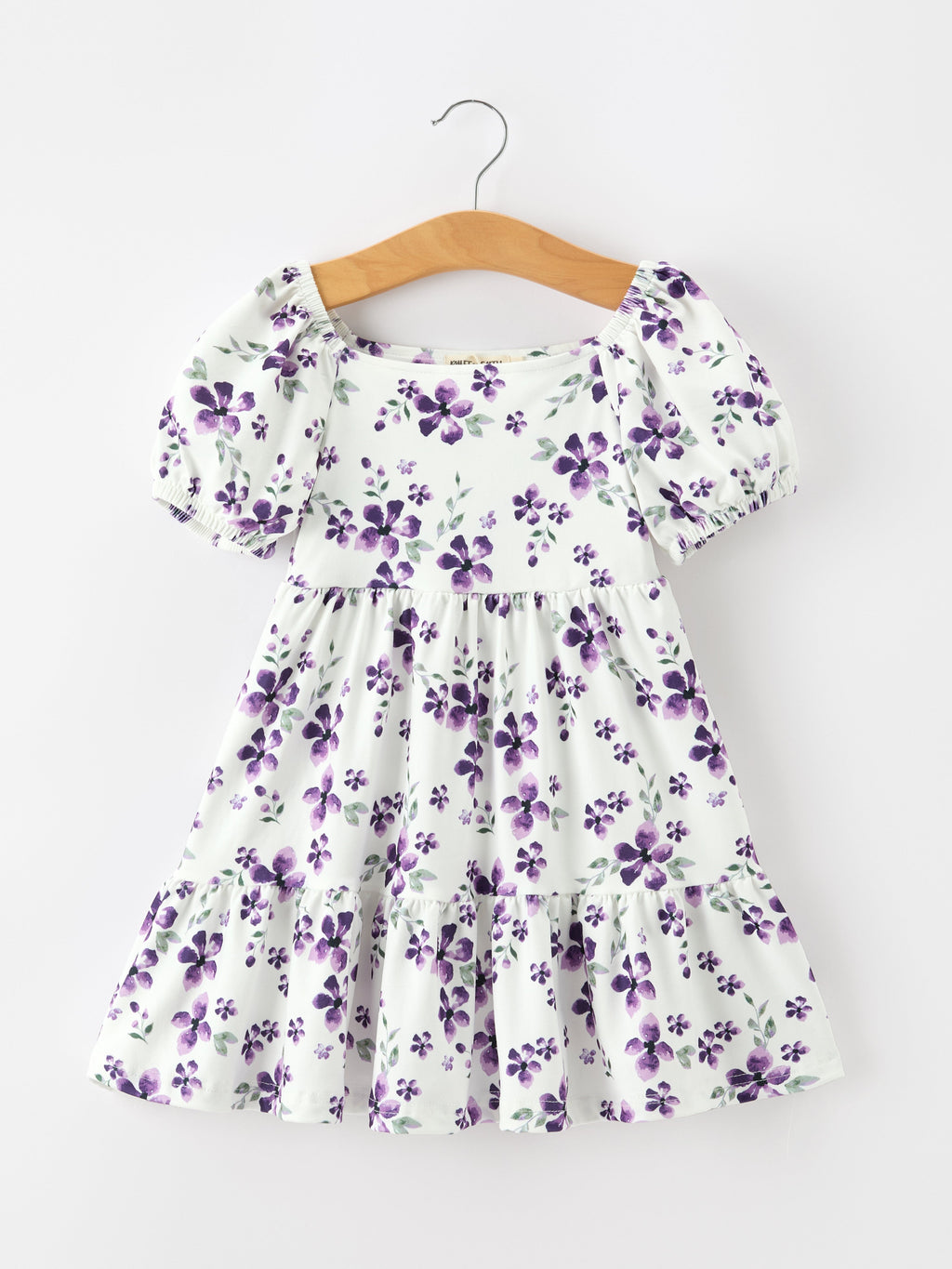 Fall Lavender Floral Puff Sleeve Girls Dress