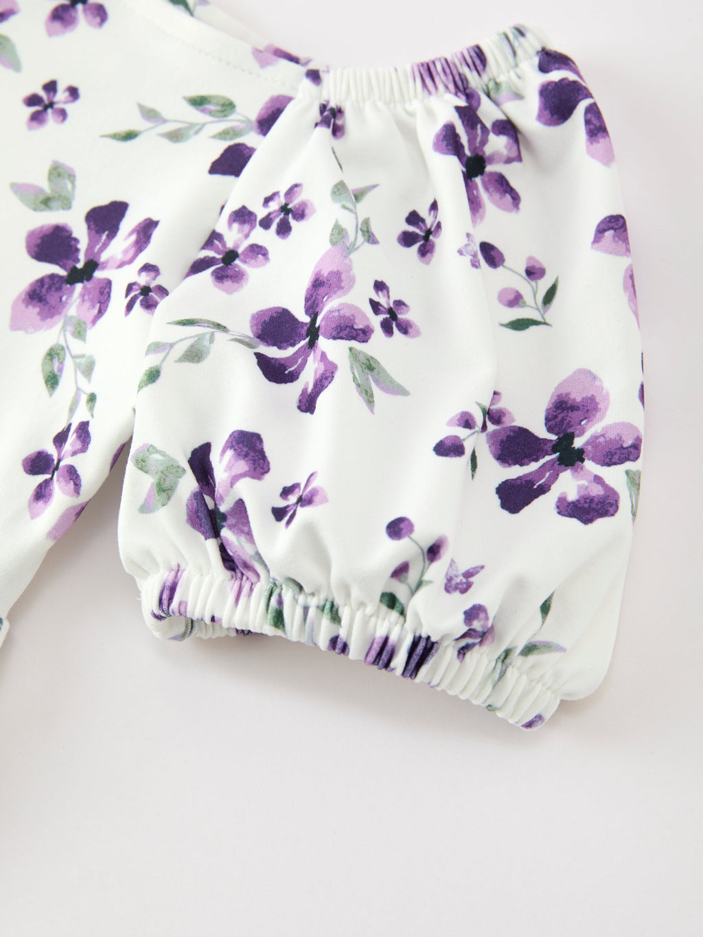 Fall Lavender Floral Puff Sleeve Girls Dress