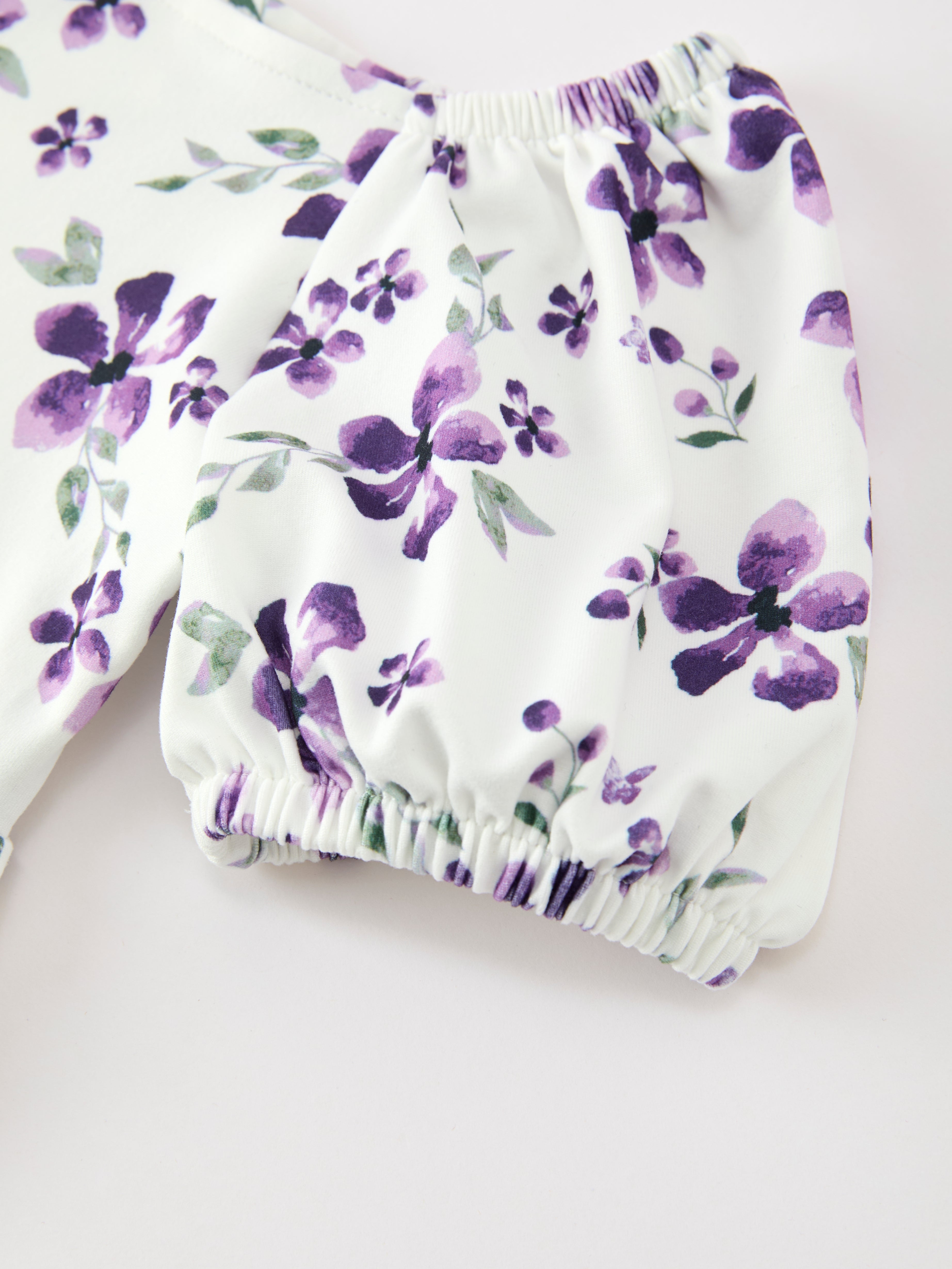 Fall Lavender Floral Puff Sleeve Girls Dress