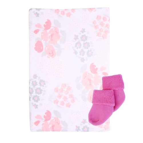Baby Receiving Blanket & Sock Single Cupcake Gift - Floral