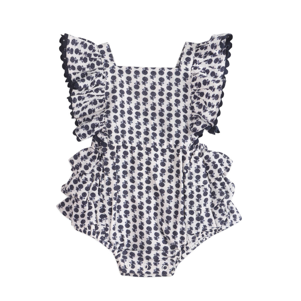 Everly Blue Floral Baby Romper + Headband (Organic)
