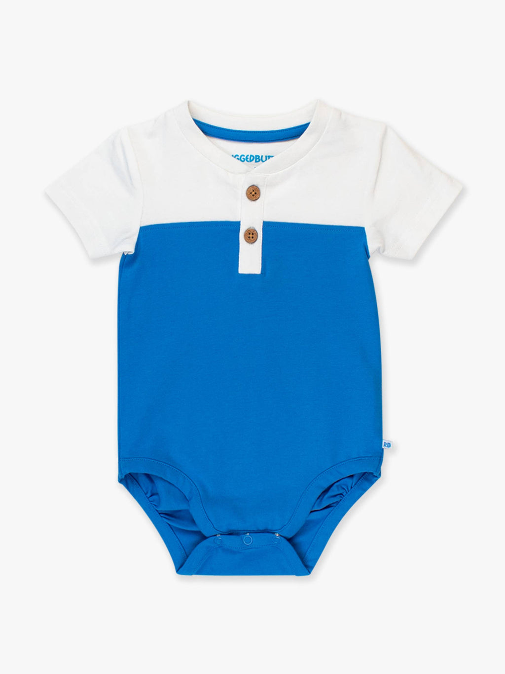 Baby Boys White & Blue Color Block Short Sleeve Henley Bodysuit