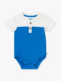 Baby Boys White & Blue Color Block Short Sleeve Henley Bodysuit