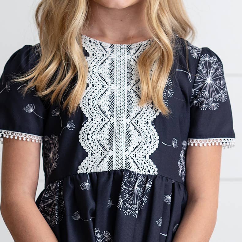 Girls Charcoal Dandelion Wish Back to School Lace Dress