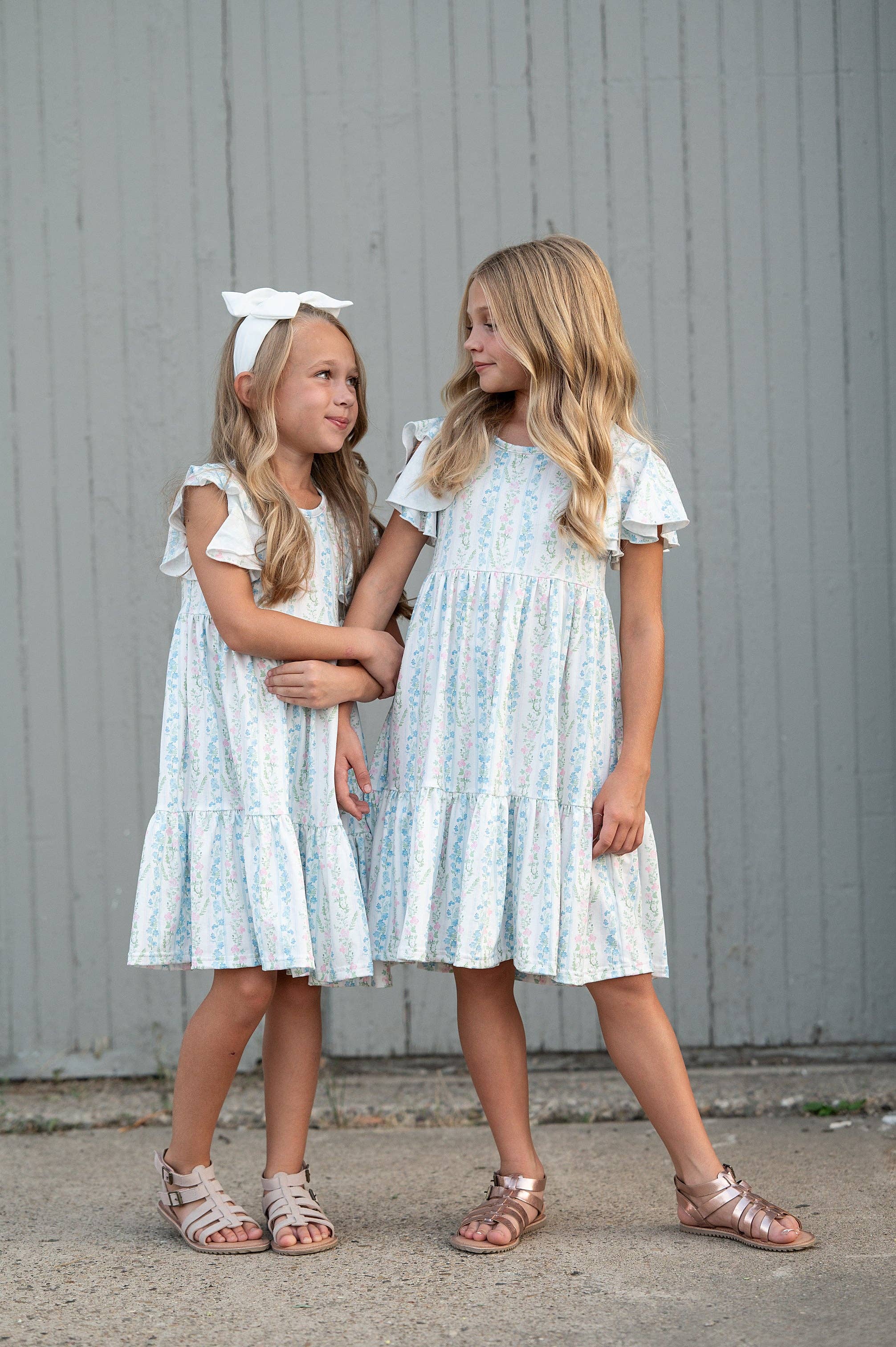 Kids Emmy Dainty Pastel Floral Flutter Sleeve Twirl Dress