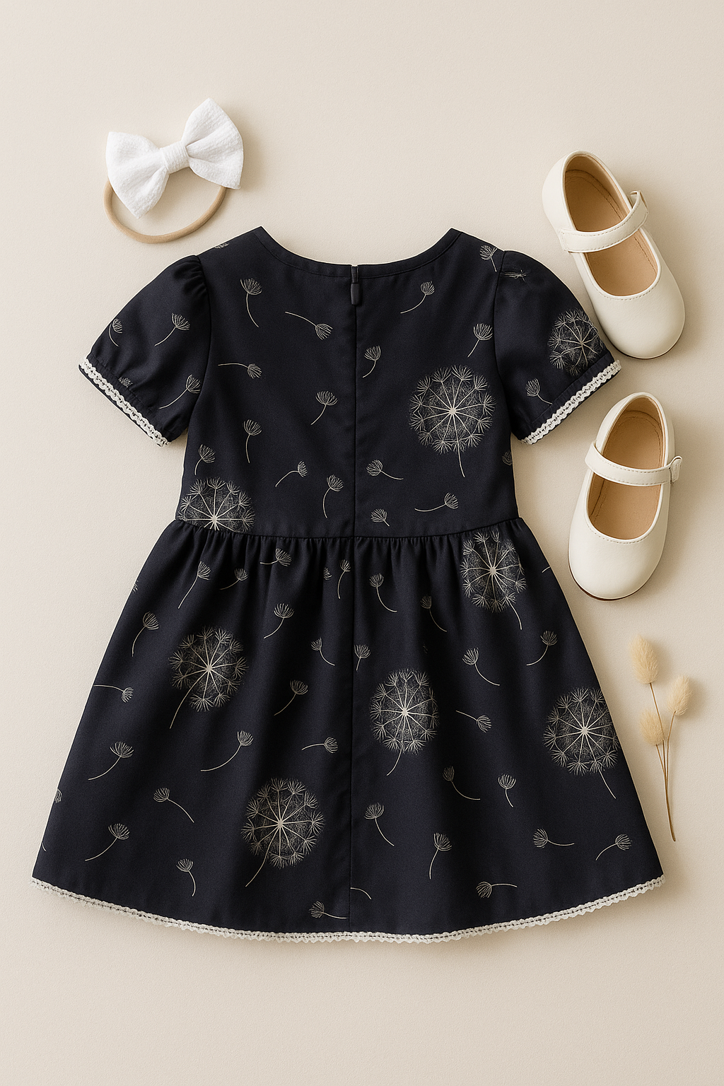 Girls Charcoal Dandelion Wish Back to School Lace Dress