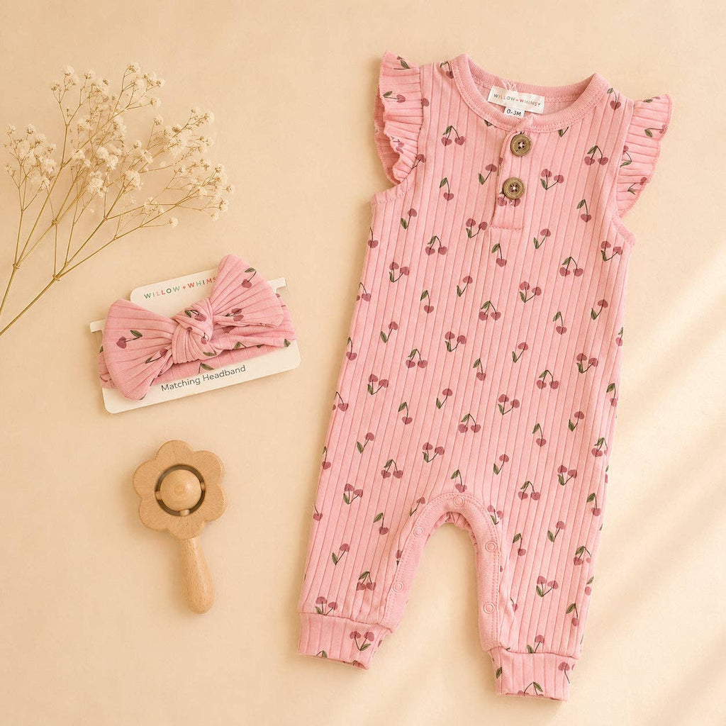 2 Piece Sleeveless Willow + Whimsy Coverall & Headband Set