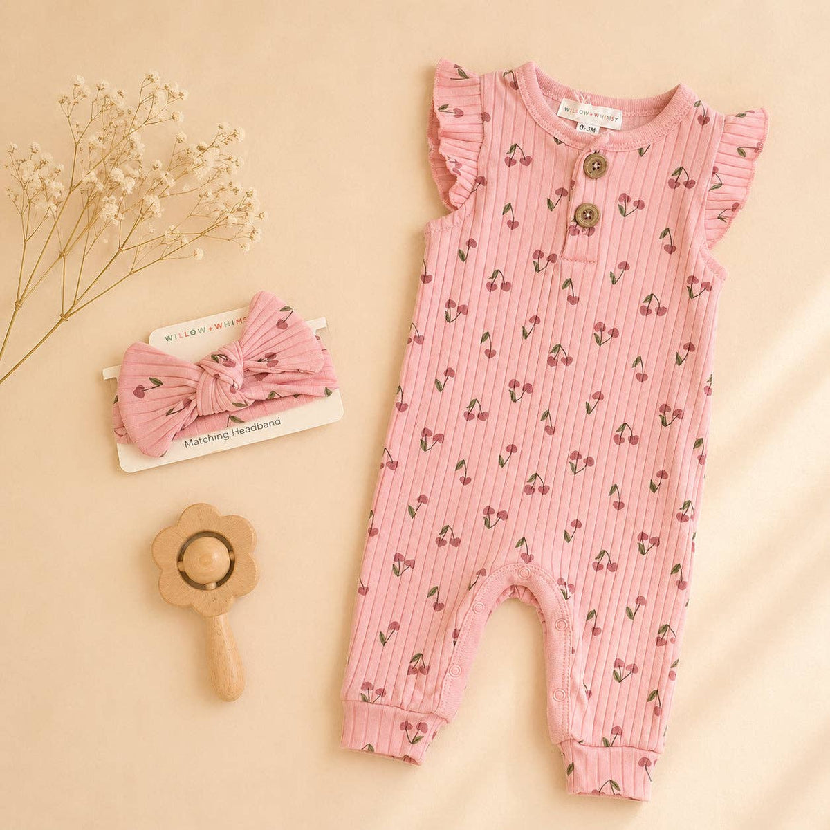 2 Piece Sleeveless Willow + Whimsy Coverall & Headband Set