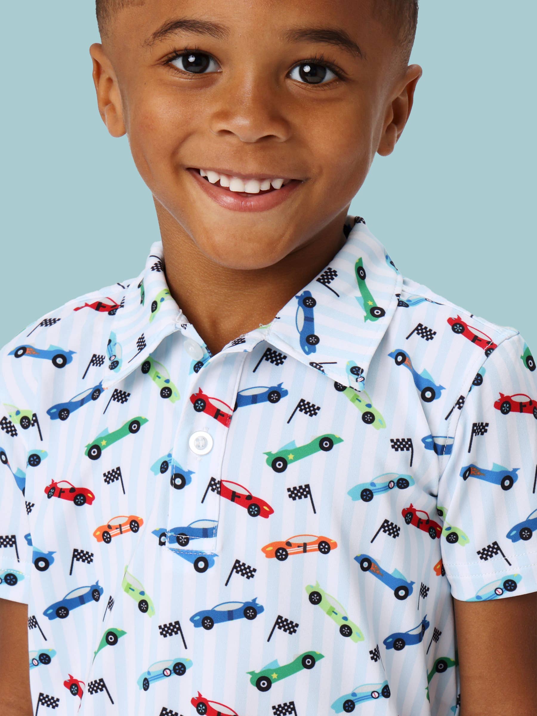 Boys Let's Roll Racecar Knit Short Sleeve Performance Polo