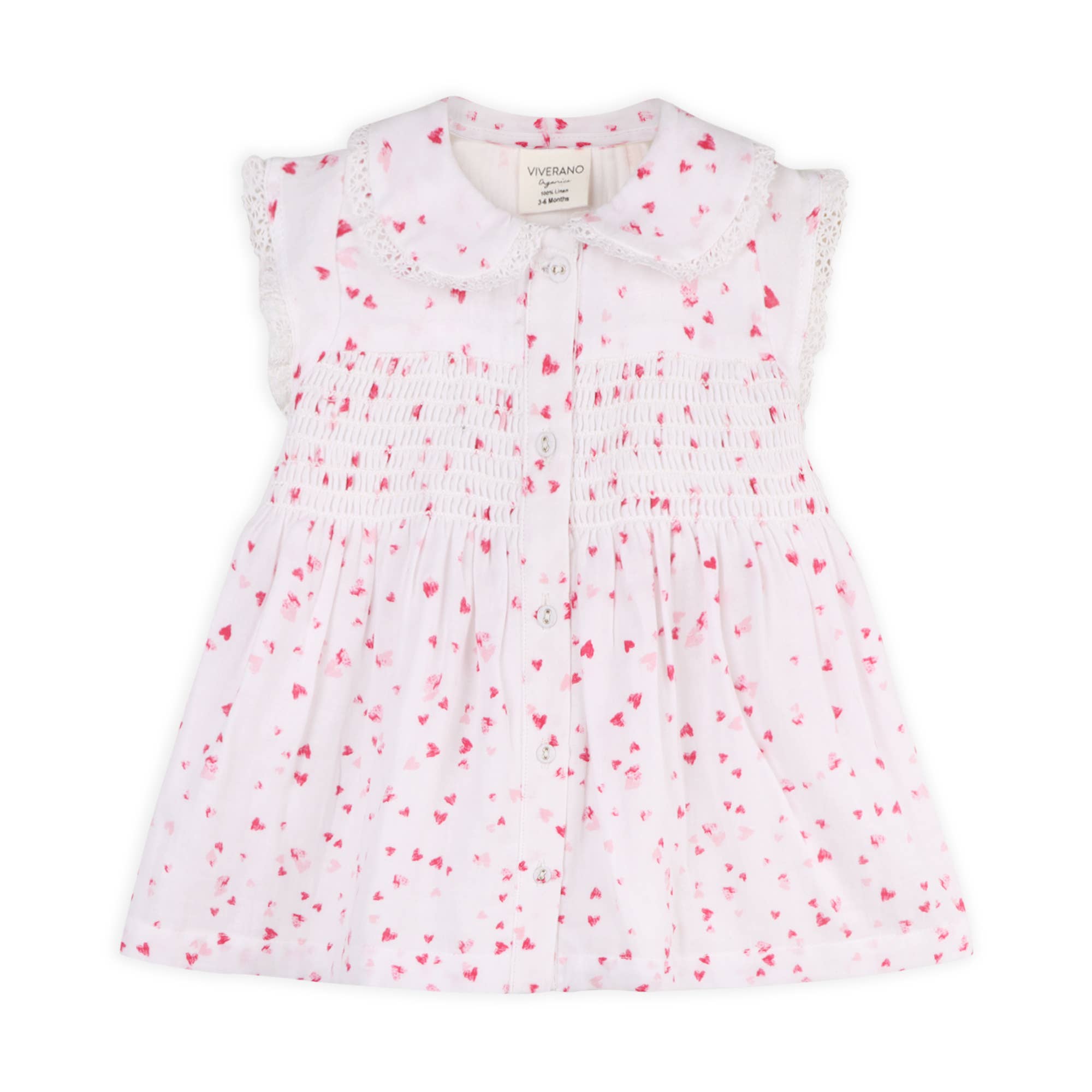 Nora Fluttering Hearts Smocked Baby Dress + Bloomer -Organic