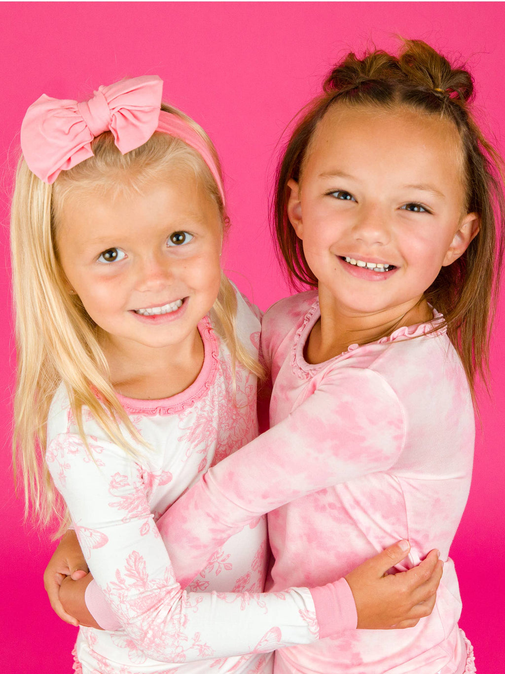 SoftSnooze™ Toddler Girls Bamboo Viscose Pink Butterfly Garden Toile Ruffle Long Sleeve Pajama Set with Signature Rear Ruffles
