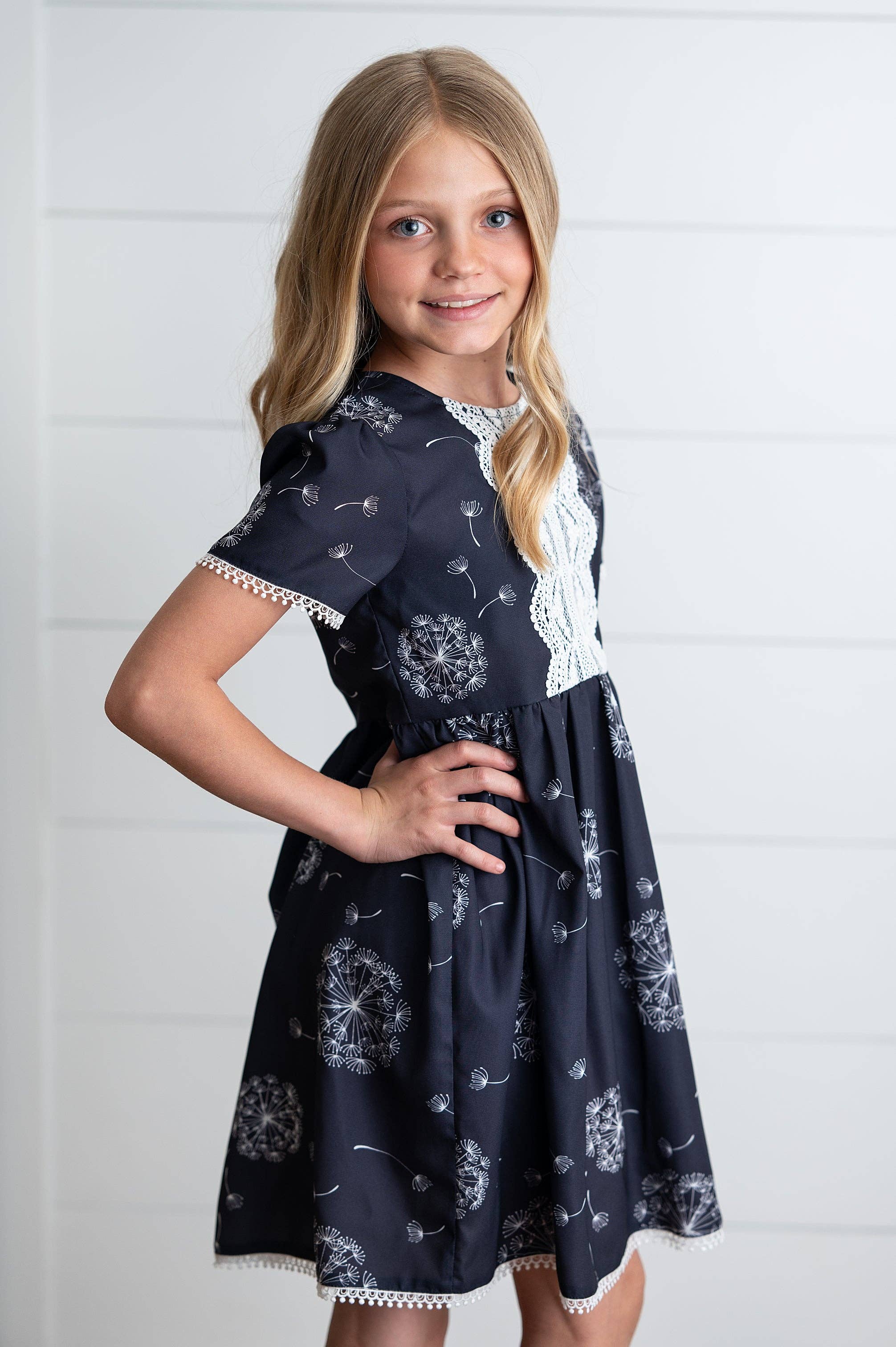 Girls Charcoal Dandelion Wish Back to School Lace Dress