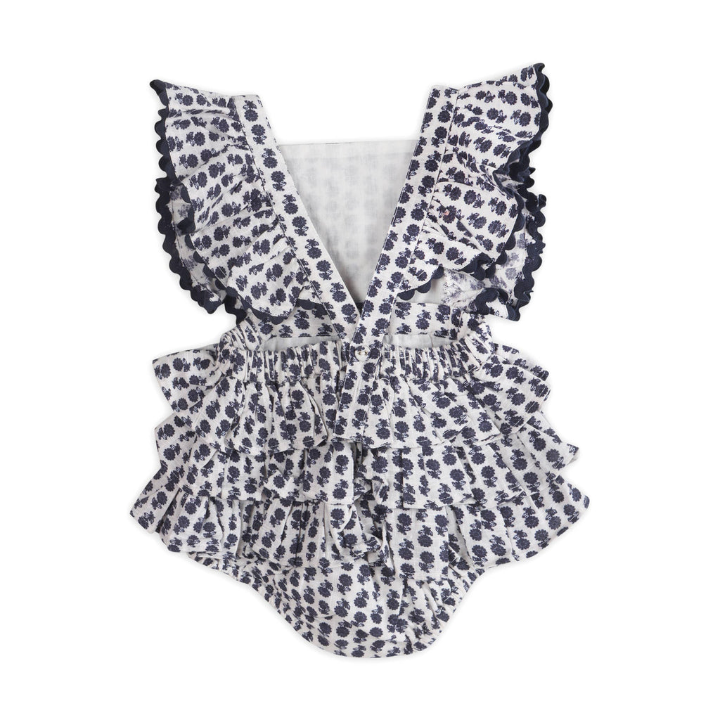 Everly Blue Floral Baby Romper + Headband (Organic)