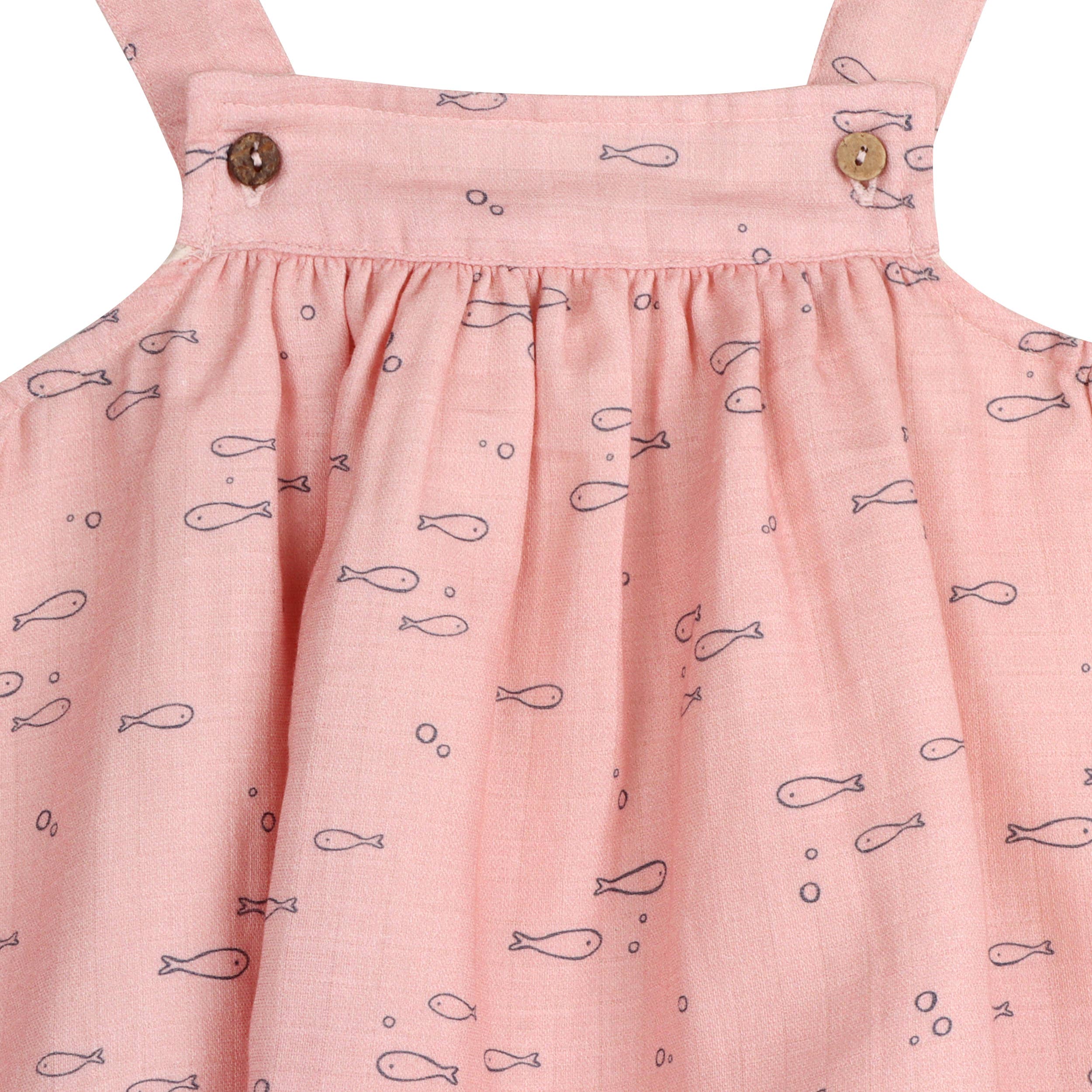 Fishes Shoulder Strap Baby Dress + Bloomer (Organic Muslin)