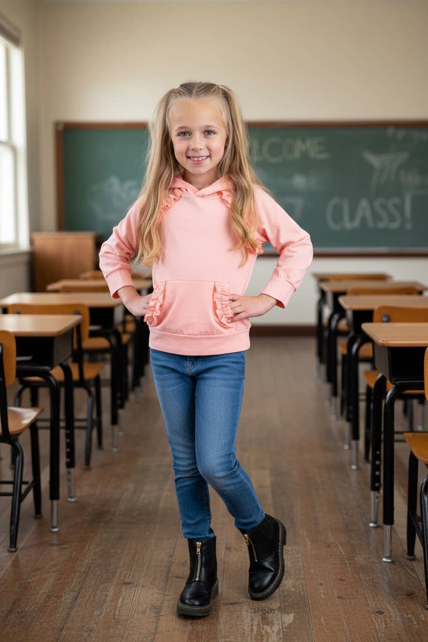 Kids Pink Blush Ruffle Hoodie Top