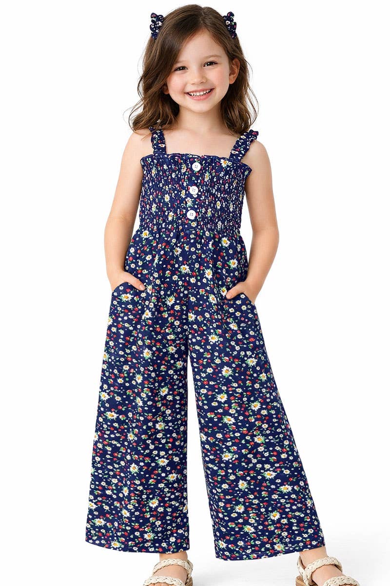 GKD-3103B-L31 Girl's Romper w/ Smocking & Side Pockets