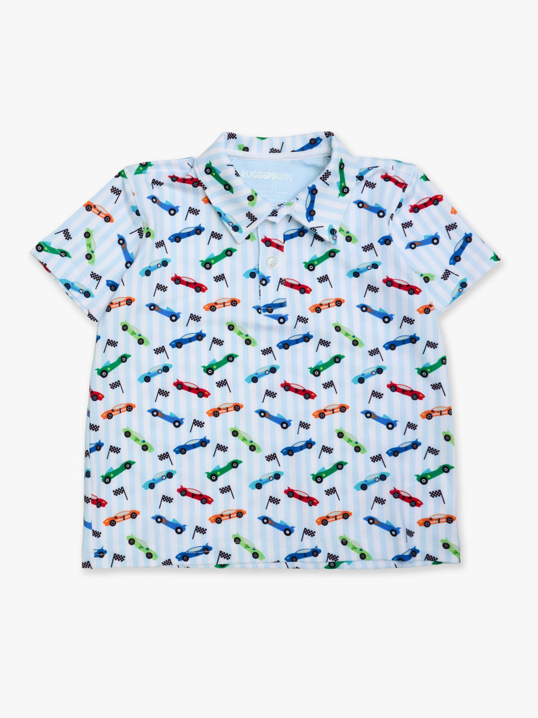 Boys Let's Roll Racecar Knit Short Sleeve Performance Polo