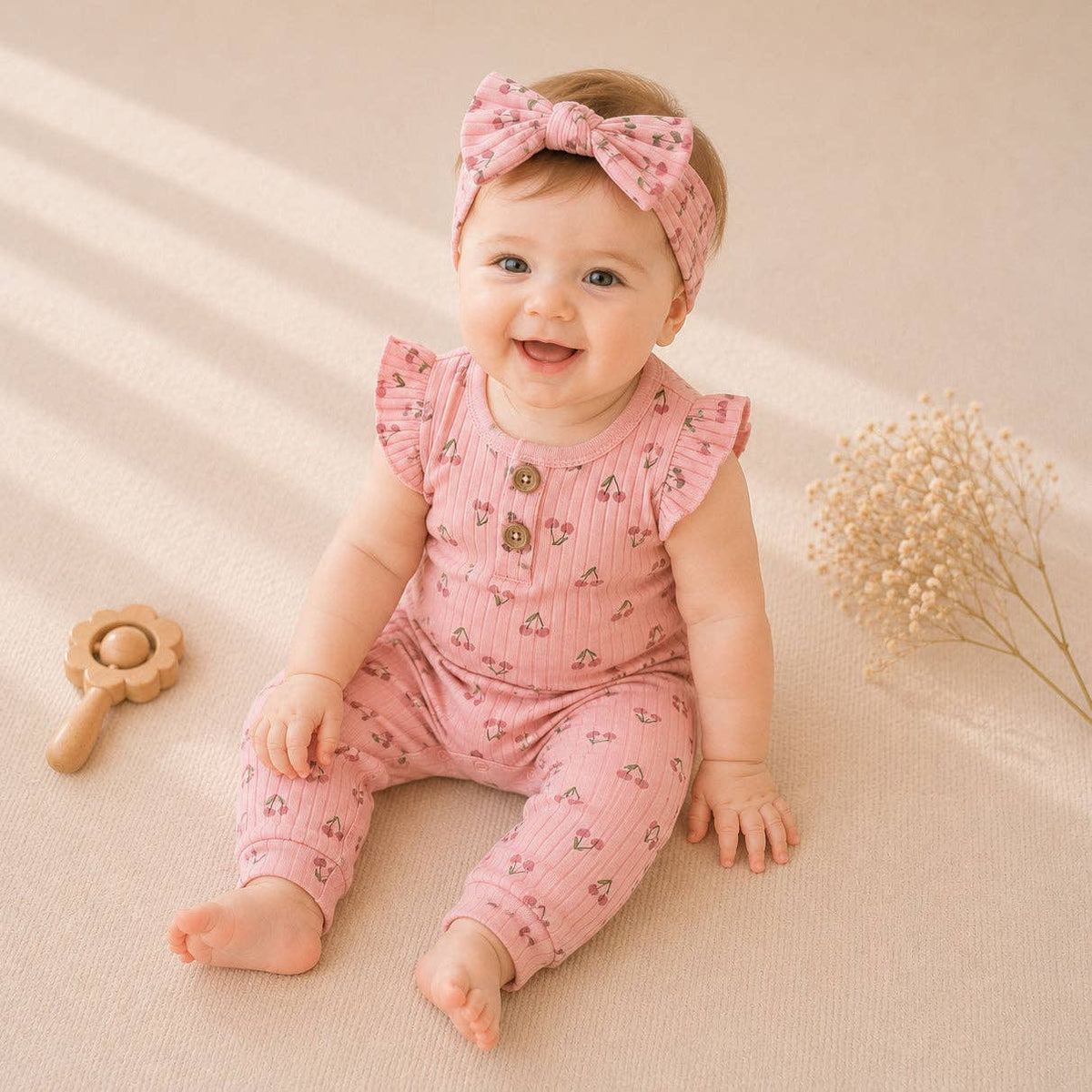 2 Piece Sleeveless Willow + Whimsy Coverall & Headband Set