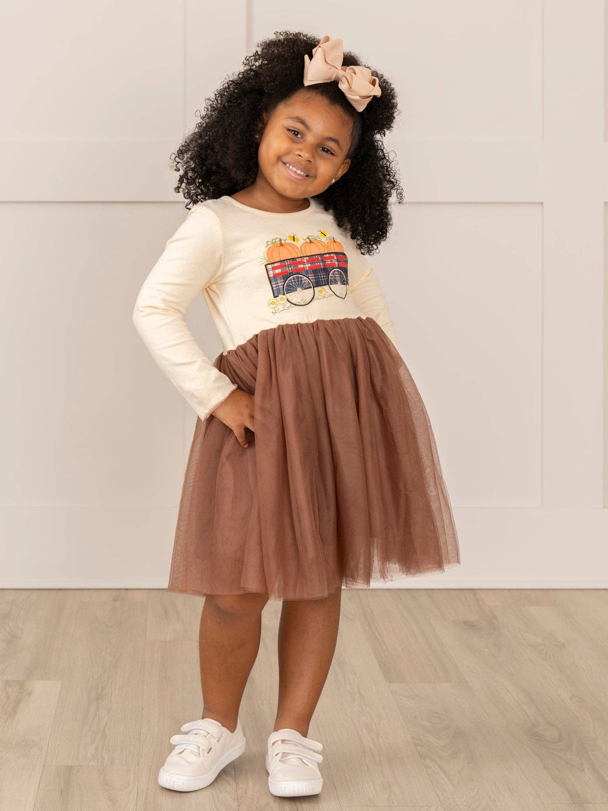 Brown Embroidered Pumpkin Wagon Tulle Dress