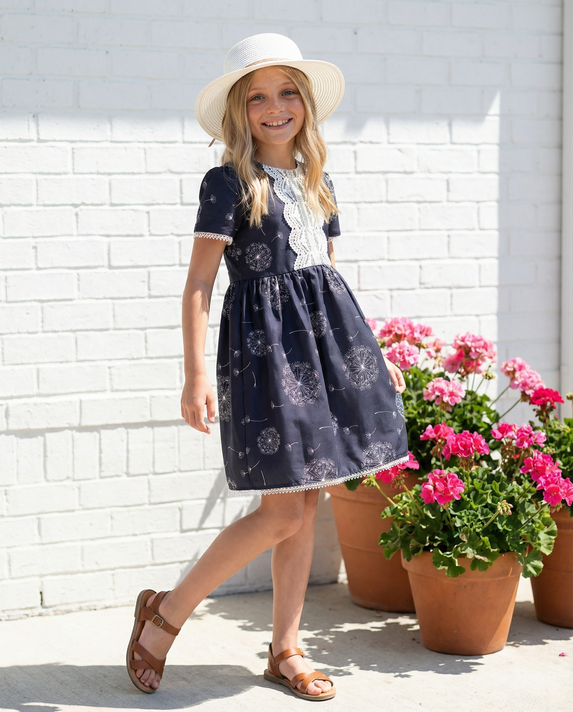 Girls Charcoal Dandelion Wish Back to School Lace Dress