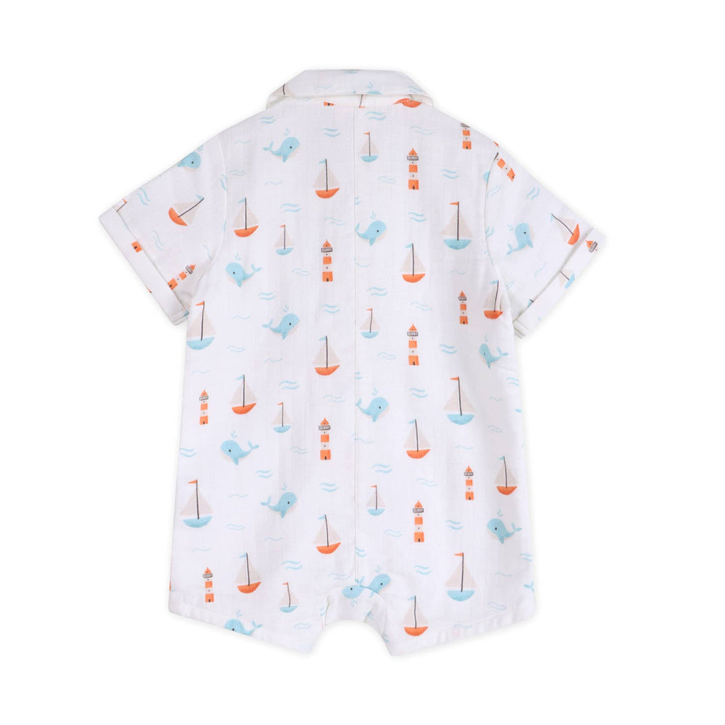 Sailboat Baby Button Romper (Organic Muslin)