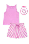 GKSS-Y26-38185- Girl's Stipe Short Set w/ Matching Scrunchie