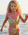 Kids Ava Summer Lime & Pink 2 piece Ruffle Swimsuit