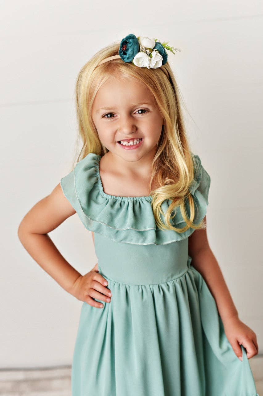 Kids Mint Summer Fancy Ruffle Back Dress