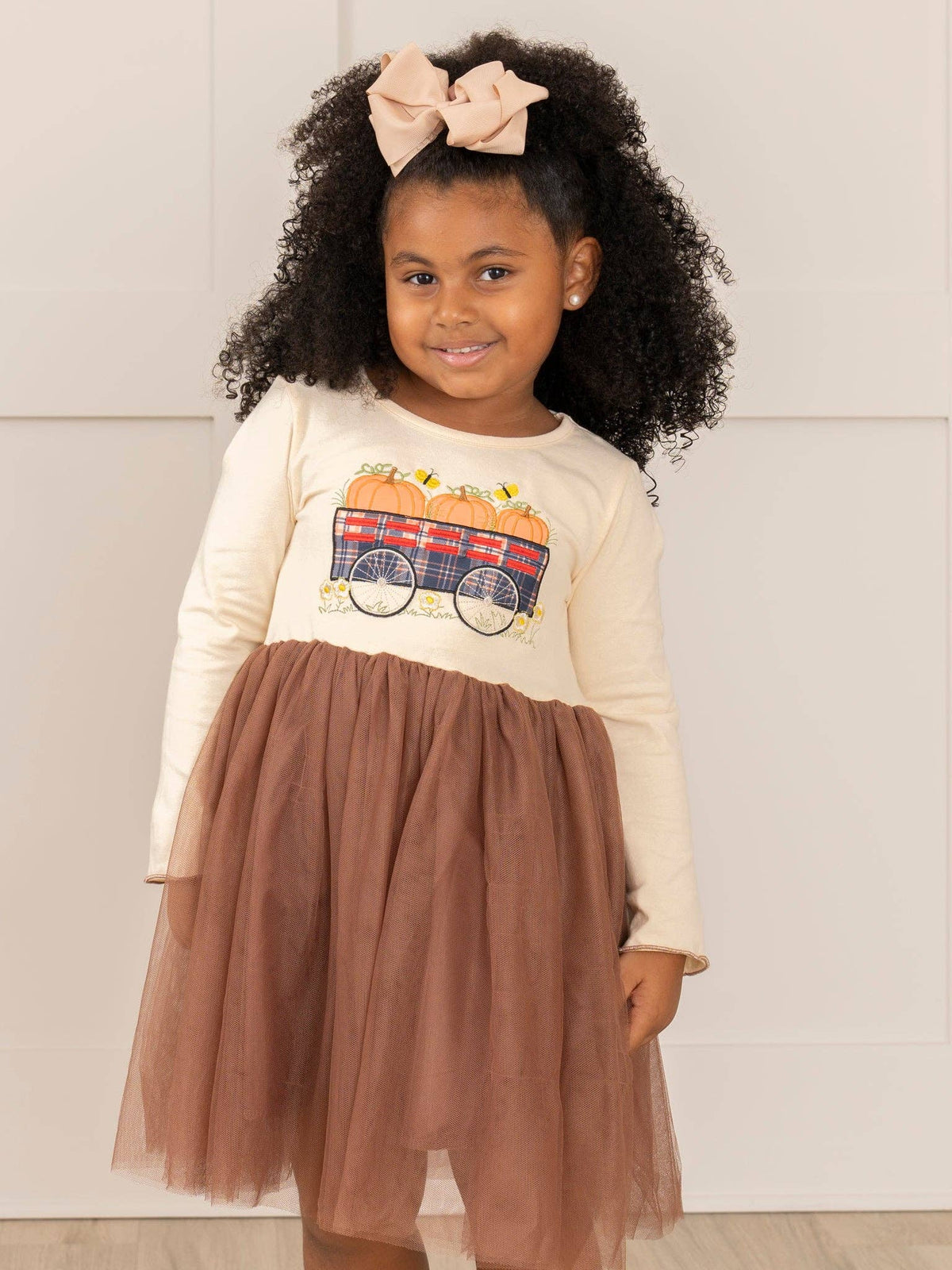 Brown Embroidered Pumpkin Wagon Tulle Dress