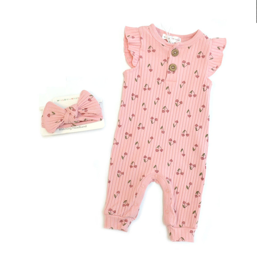 2 Piece Sleeveless Willow + Whimsy Coverall & Headband Set
