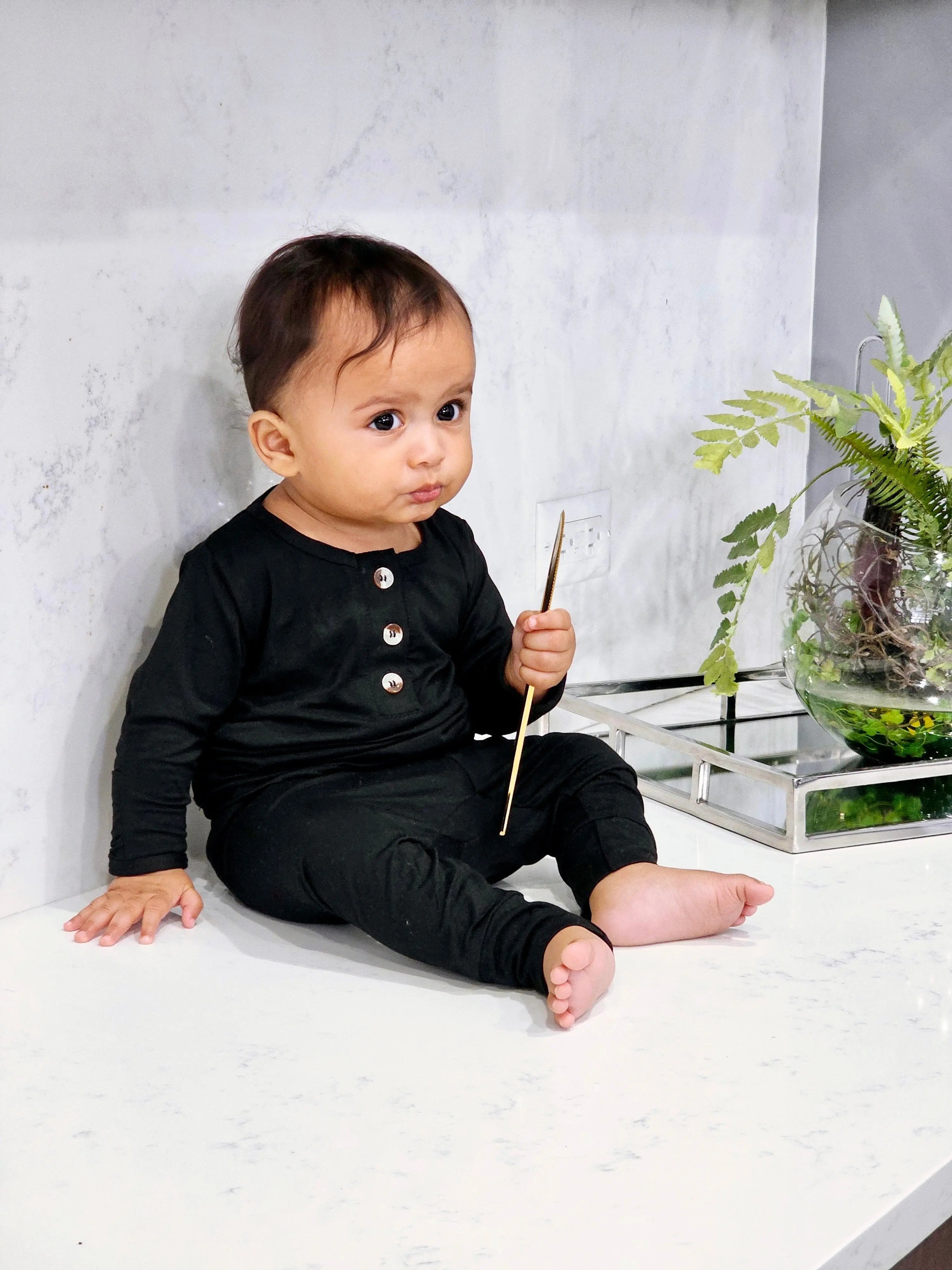 Top and Bottom Outfit and Hat Set, Newborn Clothes, Baby Boy Outfit Sets - Black