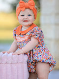 Fall Floral Smocked Petals Collar Girls Bubble Romper