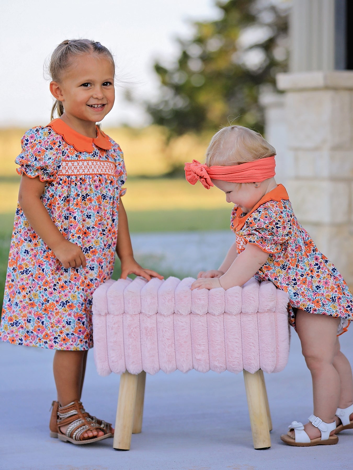 Fall Floral Smocked Petals Collar Girls Bubble Romper