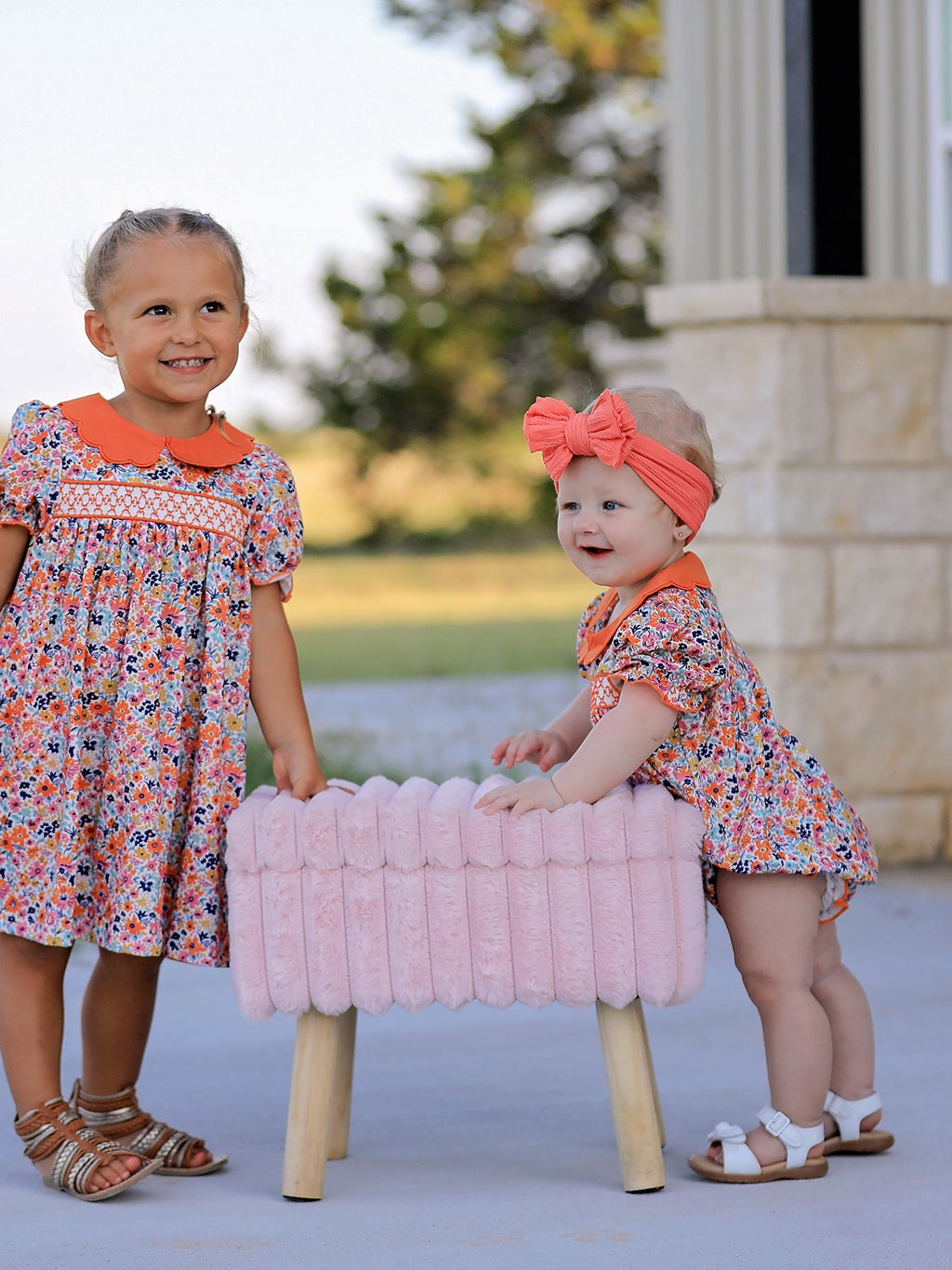 Fall Floral Smocked Petals Collar Girls Bubble Romper