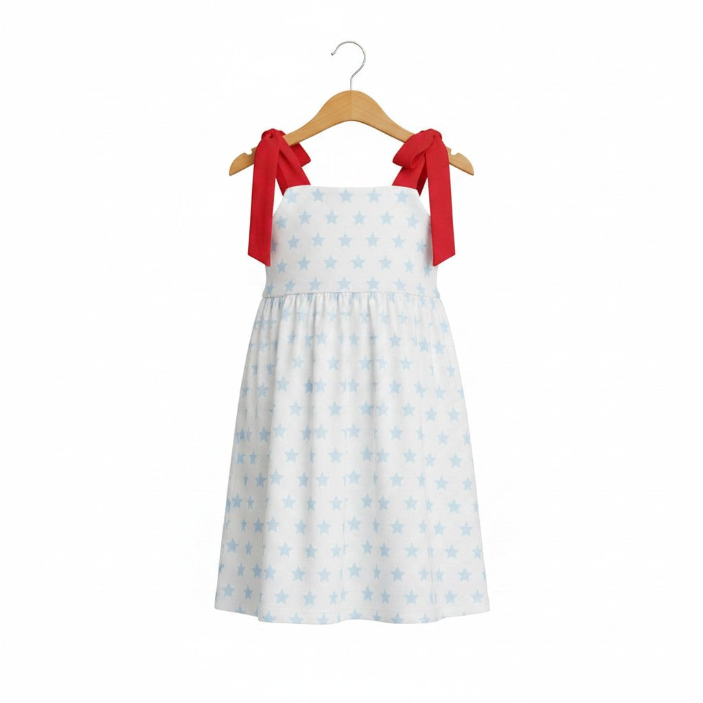 Red, White, and Stars Girls Dress with Bow