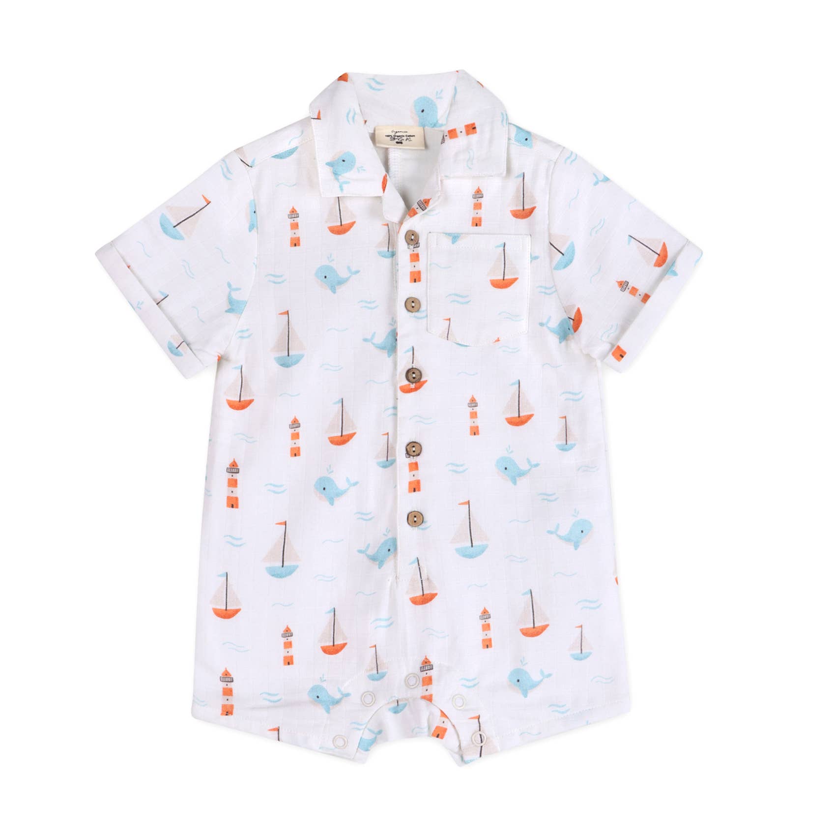 Sailboat Baby Button Romper (Organic Muslin)