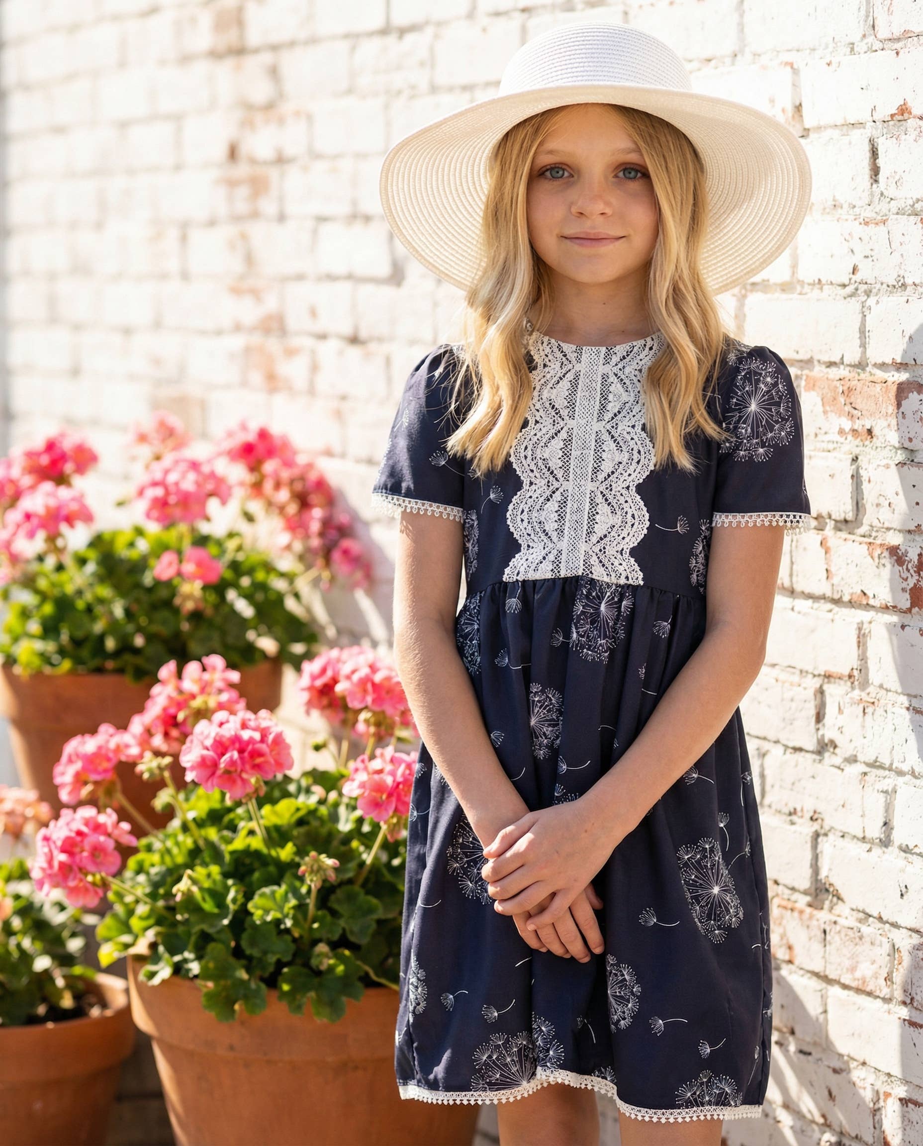 Girls Charcoal Dandelion Wish Back to School Lace Dress