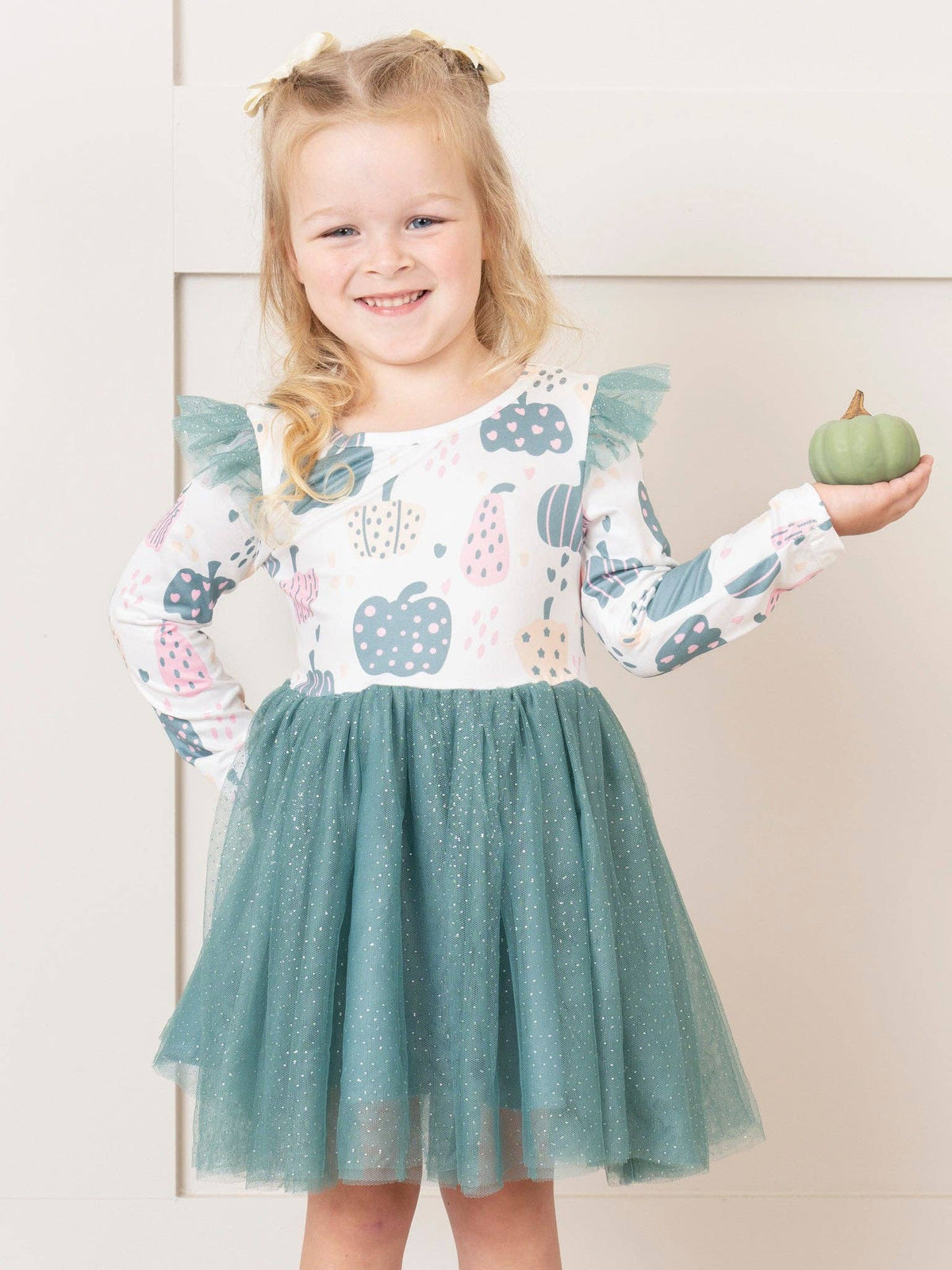 Deep Teal Doodle Pumpkins Tulle Dress