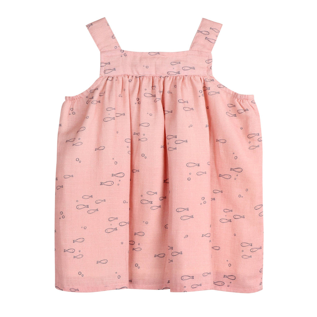 Fishes Shoulder Strap Baby Dress + Bloomer (Organic Muslin)