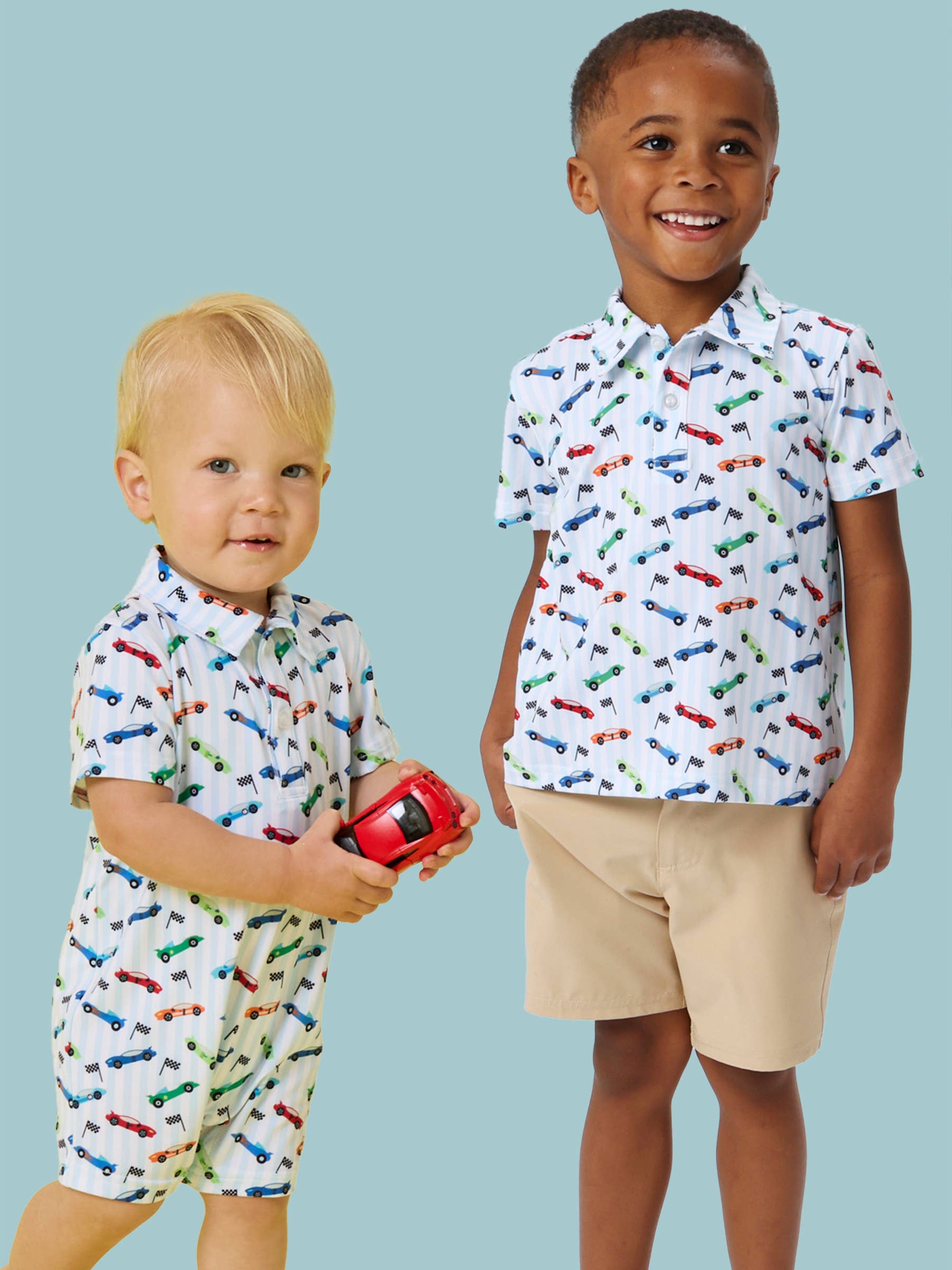 Boys Let's Roll Racecar Knit Short Sleeve Performance Polo