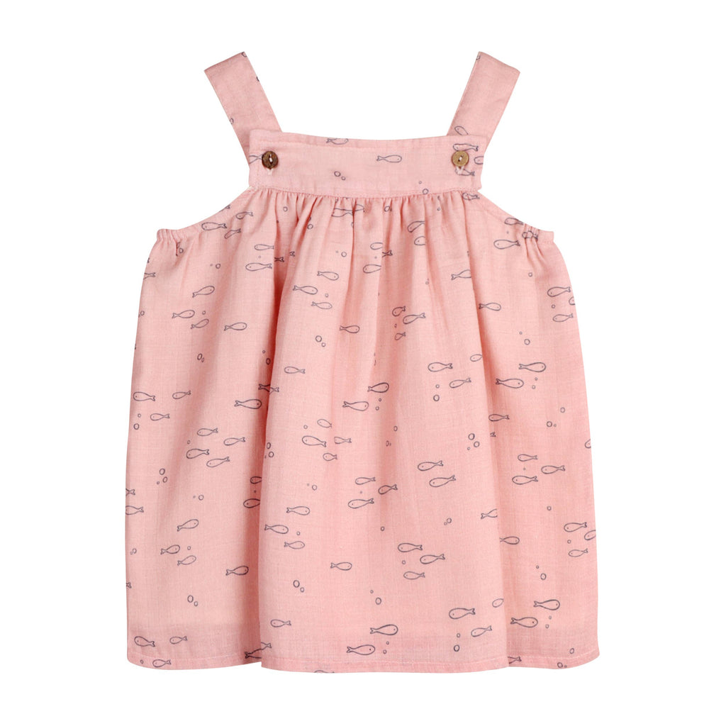 Fishes Shoulder Strap Baby Dress + Bloomer (Organic Muslin)